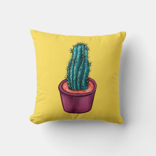 Funny Cactus Pot Yellow Weird Trippy Psychedelic Cushion