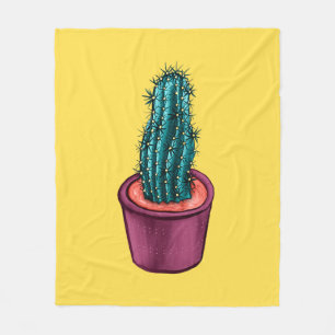 Funny Cactus Pot Yellow Weird Trippy Psychedelic Fleece Blanket