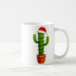 Funny Cactus Santa Hat Xmas Tree Lights Merry Chri Coffee Mug