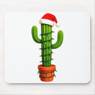 Funny Cactus Santa Hat Xmas Tree Lights Merry Chri Mouse Pad