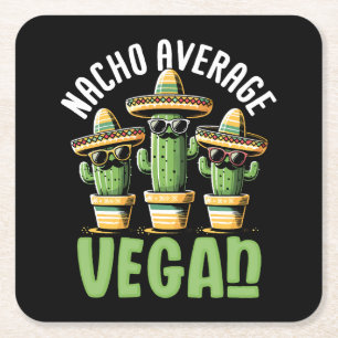 Funny Cactus Sombrero Nacho Average Vegan Square Paper Coaster