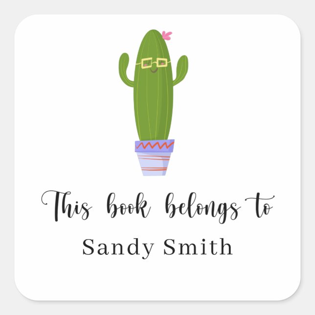 Funny cactus - This book belongs to Square Sticker (Front)