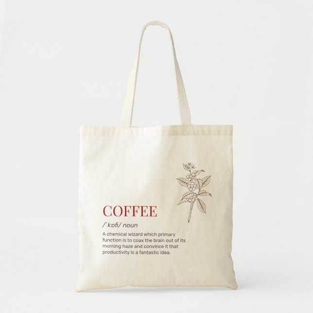 Funny Caffeine Dictionary Definition Witty Coffee Tote Bag (Front)