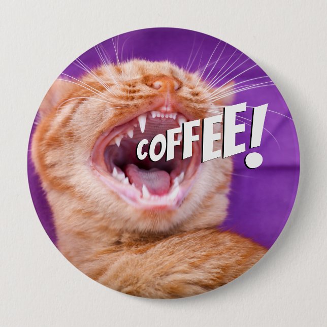 Funny Caffeine Loving Cat Coffee 10 Cm Round Badge (Front)