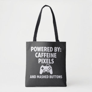 Funny Caffeine Pixels and Mashed Buttons Gamer Quo Tote Bag