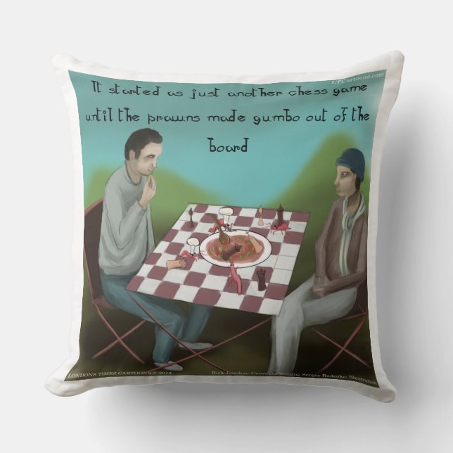 Funny Cajun Chess Large Cotton Throw Pillow (Front)