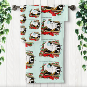 Funny Calico Cat Christmas Gift Box Bath Towel Set