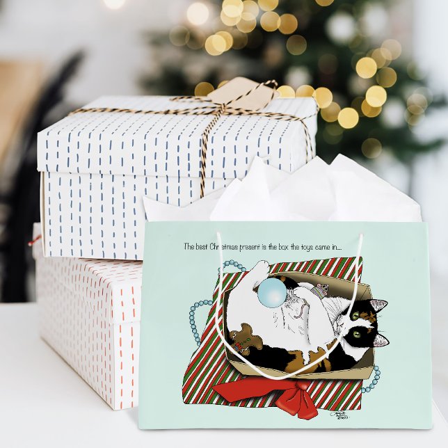Funny Calico Cat Christmas Gift Box Large Gift Bag (Creator Uploaded)