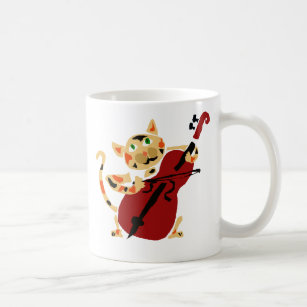 Funny Calico Cat Playing Cello Art Cartoon Coffee Mug