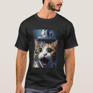 Funny Calico Cat Selfie with Vacuum Chase Meme Gra T-Shirt
