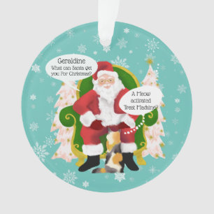 Funny Calico Cat Visits Santa Custom Christmas Ornament
