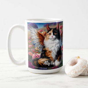 Funny Calico Demon and Angel Cat  Coffee Mug