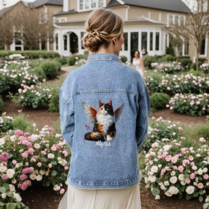 Funny Calico Demon and Angel Cat Denim Jacket