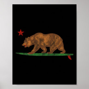 Funny California Surfing Bear Surfboard Vintage So Poster