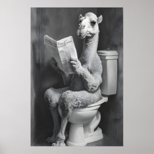 Funny Camel Bathroom Print, Newspaper Toilet Poster
