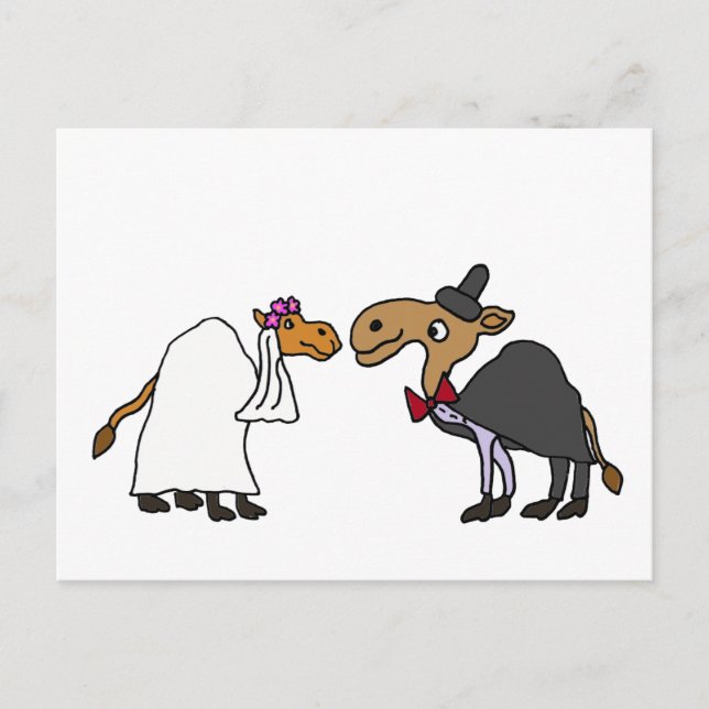 Funny Camel Bride and Groom Wedding Cartoon Postcard (Front)