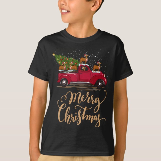 Funny Camel Driving Christmas Tree Truck Camel Chr T-Shirt (Front)