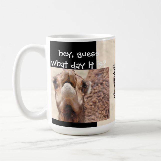 Funny Camel HUMP DAY Coffee Mug, Black & Tan Mug (Left)
