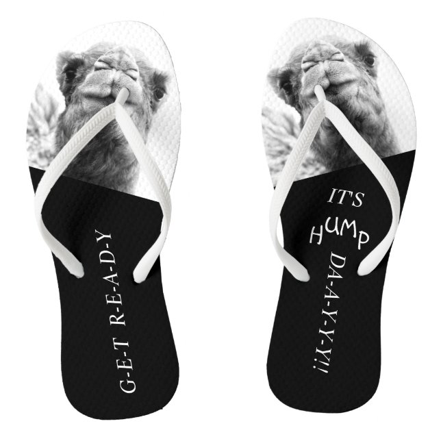 Funny Camel Hump Day Photo Flip Flops (Footbed)