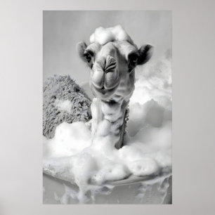 Funny Camel in Bathtub Print, Vintage Bathroom Poster
