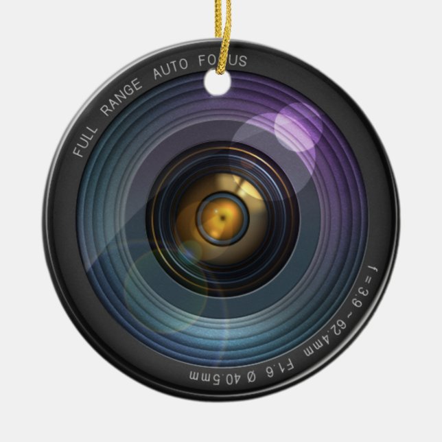 Funny Camera Lens Round Ceramic Ornament (Front)