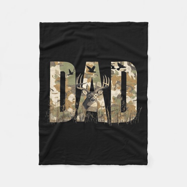 Funny Camo Dad Hunting Camouflage Deer Father's Da Fleece Blanket (Front)