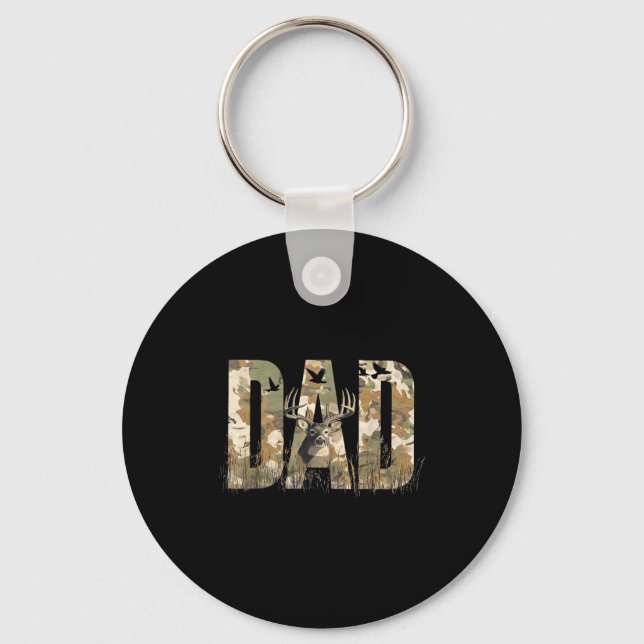 Funny Camo Dad Hunting Camouflage Deer Father's Da Key Ring (Front)