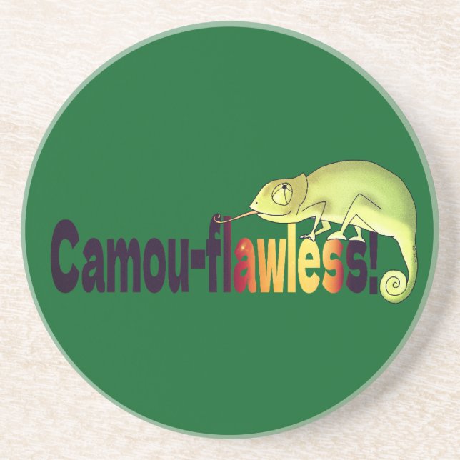 Funny Camou-flawless Chameleon Pun Coaster (Front)