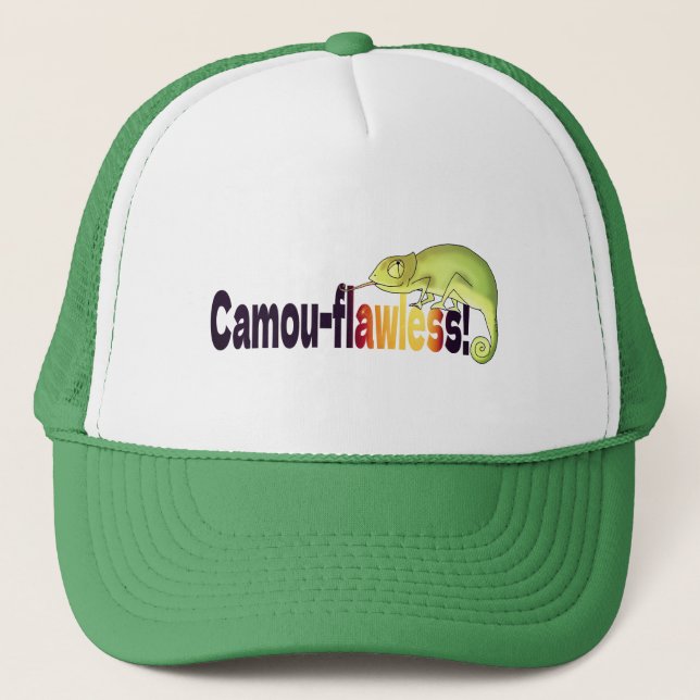 Funny Camou-flawless Chameleon Pun Trucker Hat (Front)