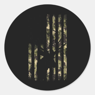 Funny Camouflage Usa Flag Whitetail Buck Deer Hunt Classic Round Sticker