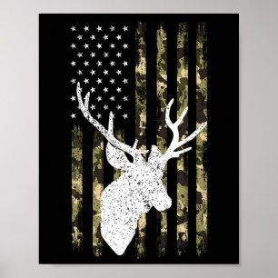 Funny Camouflage Usa Flag Whitetail Buck Deer Hunt Poster
