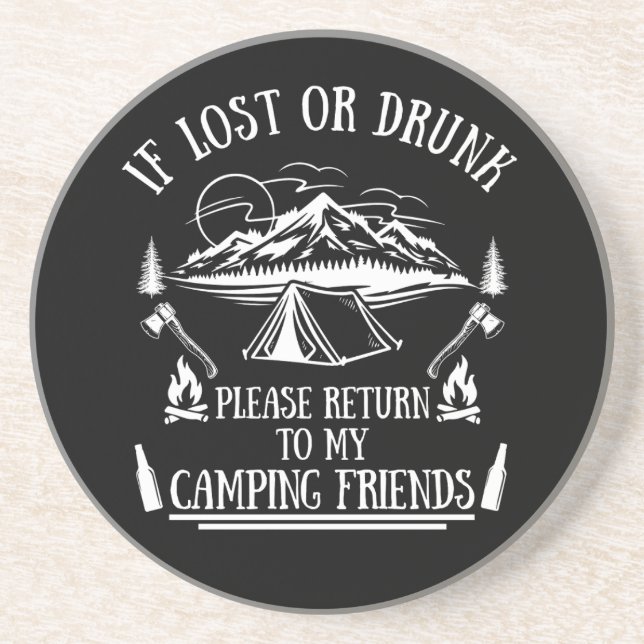 Funny camper slogan camping drinking sayings coaster (Front)