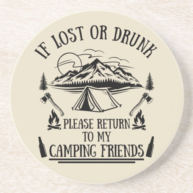Funny camper slogan camping drinking sayings coaster (Front)