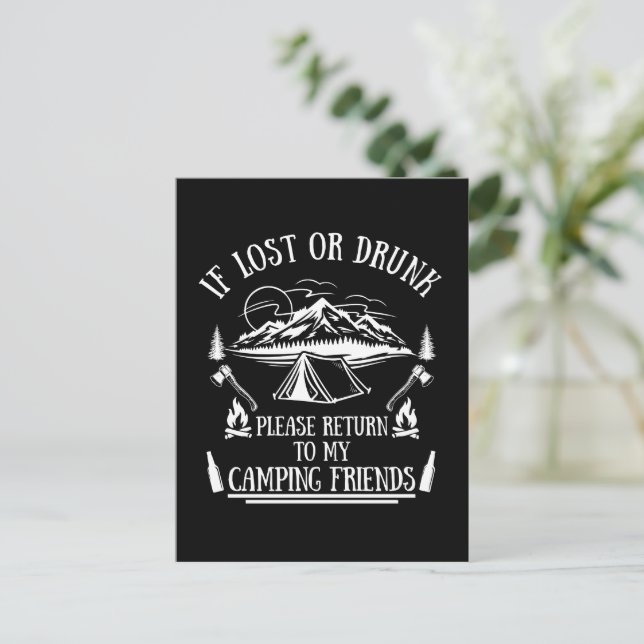 Funny camper slogan camping drinking sayings postcard (Standing Front)