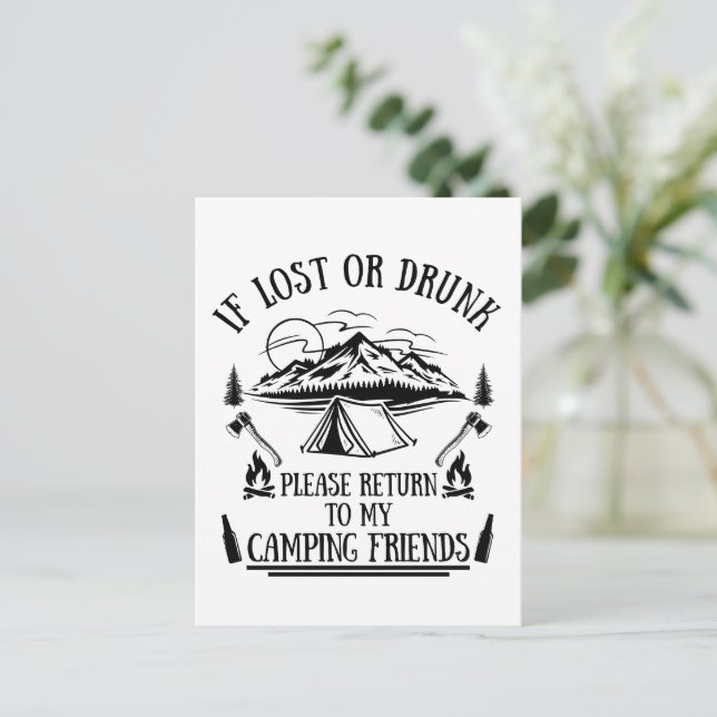 Funny camper slogan camping drinking sayings postcard (Standing Front)