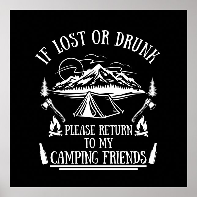 Funny camper slogan camping drinking sayings poster (Front)