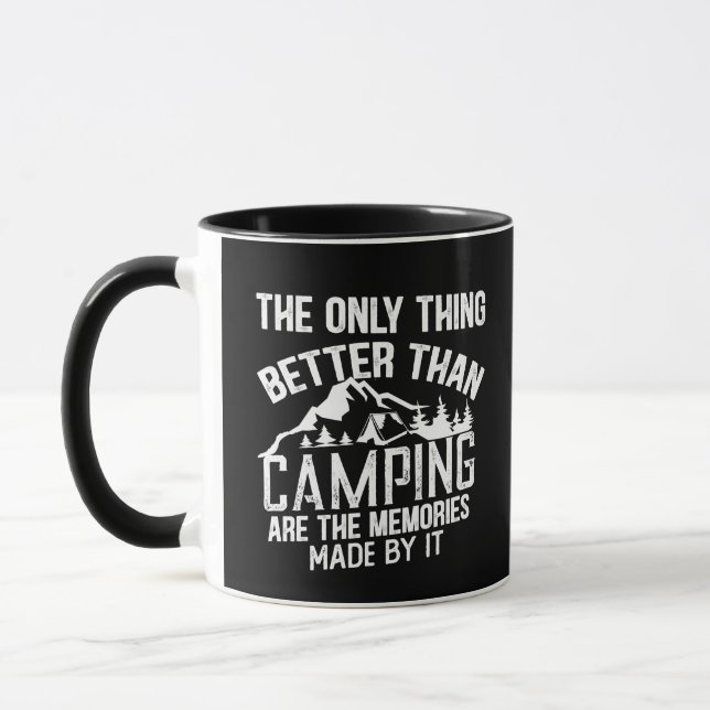 Funny camper slogan summer camping quotes mug (Left)