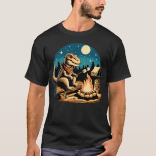 Funny Campfire Dinosaur Roasting Marshmallows Camp T-Shirt