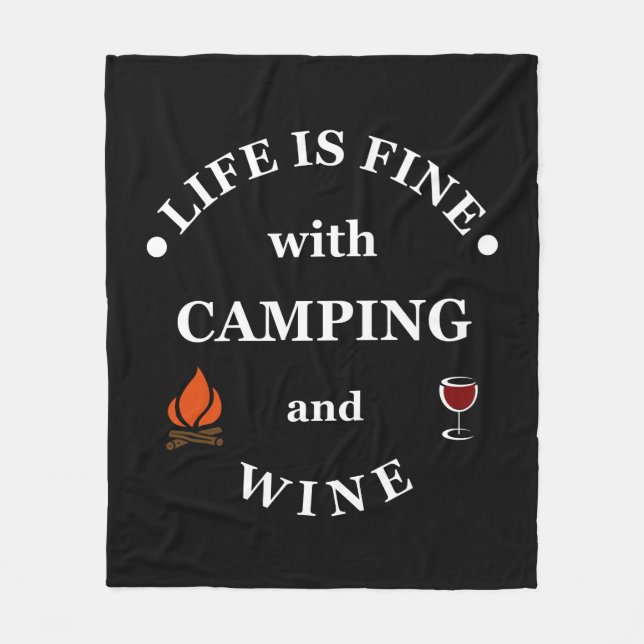 Funny camping and wine sayings fleece blanket (Front)