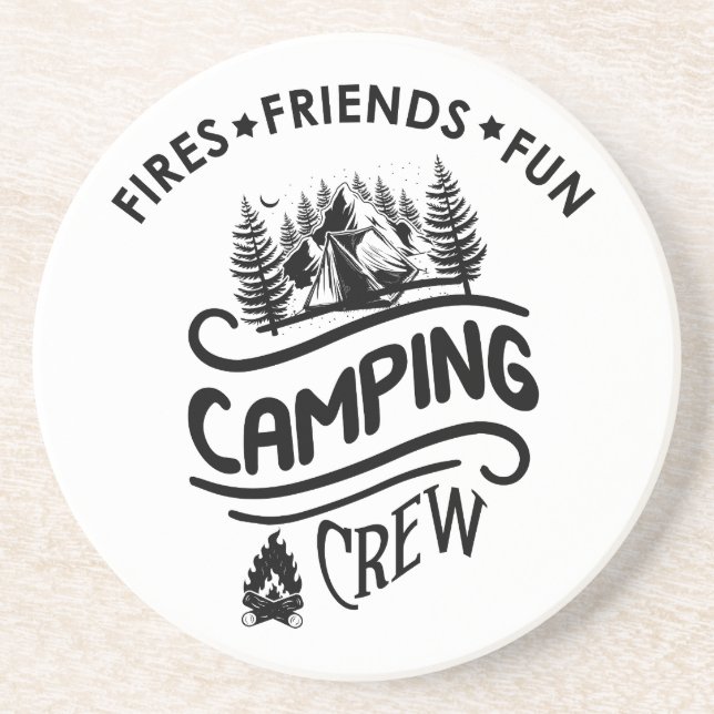 Funny camping crew slogan camper friends coaster (Front)