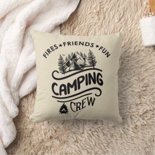 Funny camping crew slogan camper friends cushion