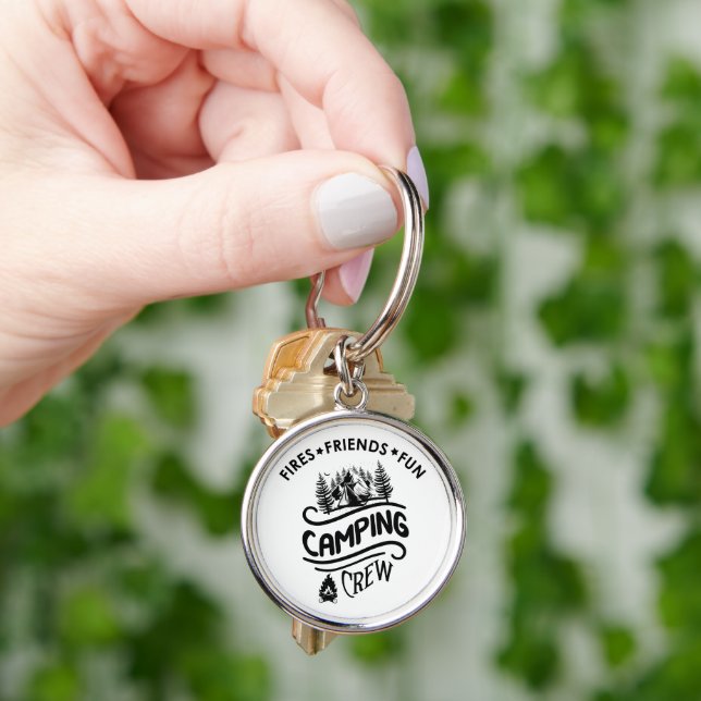 Funny camping crew slogan camper friends key ring (Hand)