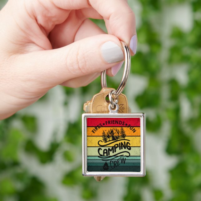 Funny camping crew slogan fun camper friends key ring (Hand)