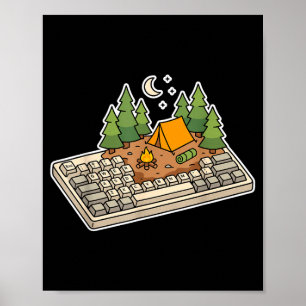 Funny camping happy camper hiking outdoors men poster