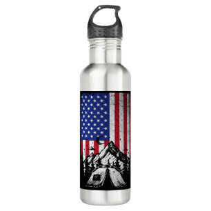 Funny Camping Hiking Lover American Flag 710 Ml Water Bottle