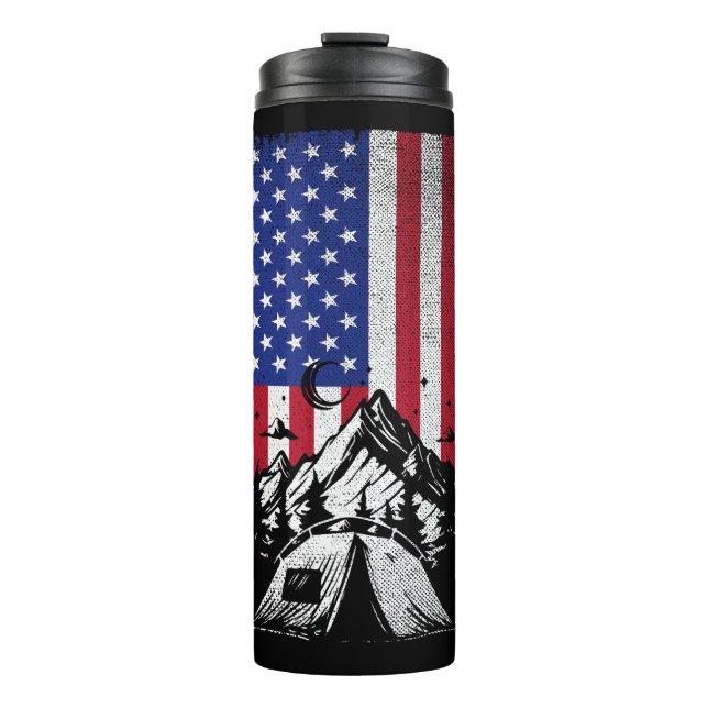 Funny Camping Hiking Lover American Flag  Thermal Tumbler (Front)