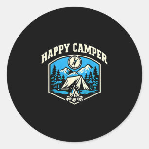 Funny camping hiking lover happy camper classic round sticker