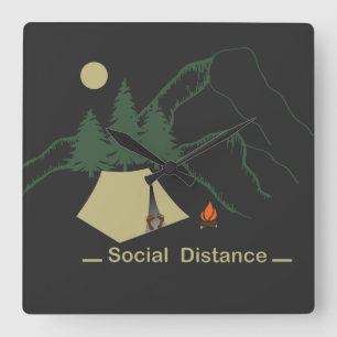 Funny camping introverted square wall clock