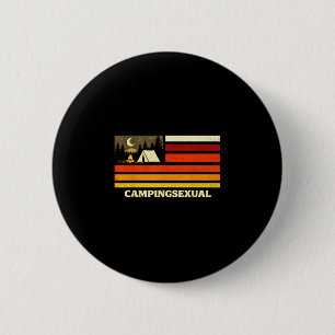Funny camping lover retro flag campfire 6 cm round badge