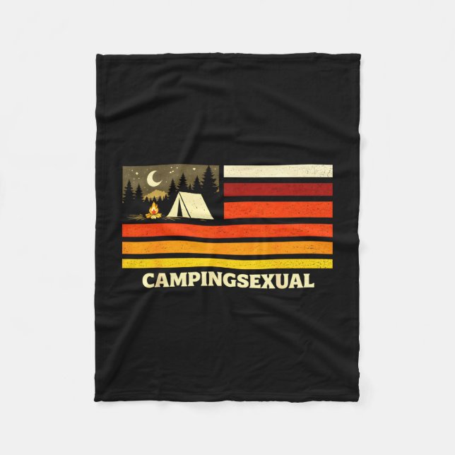 Funny camping lover retro flag campfire fleece blanket (Front)